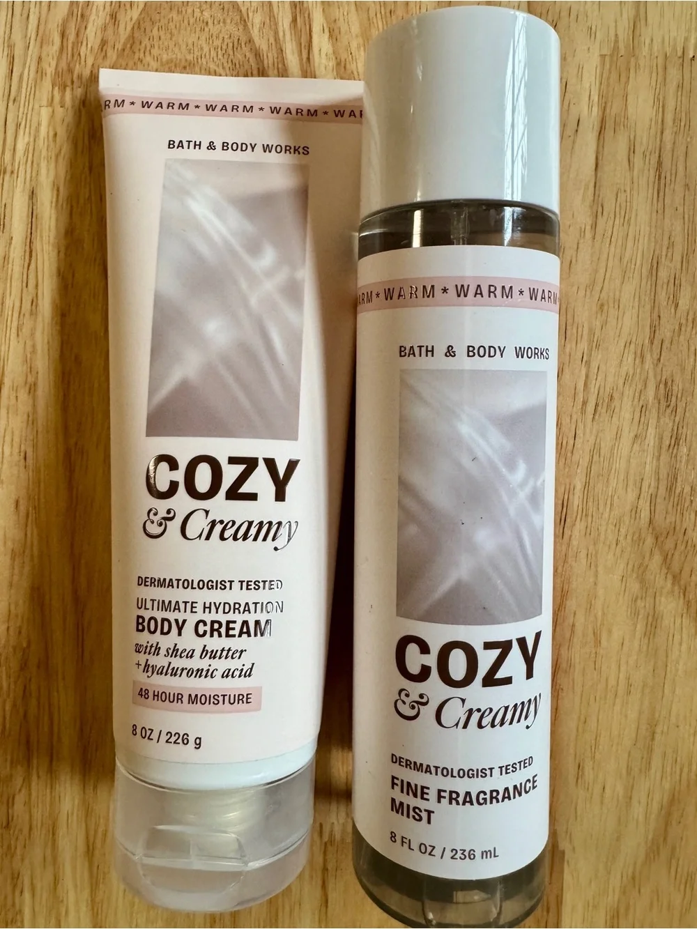 Bath & Body Works Cozy & Creamy Pink and White Body Cream + Mist Set